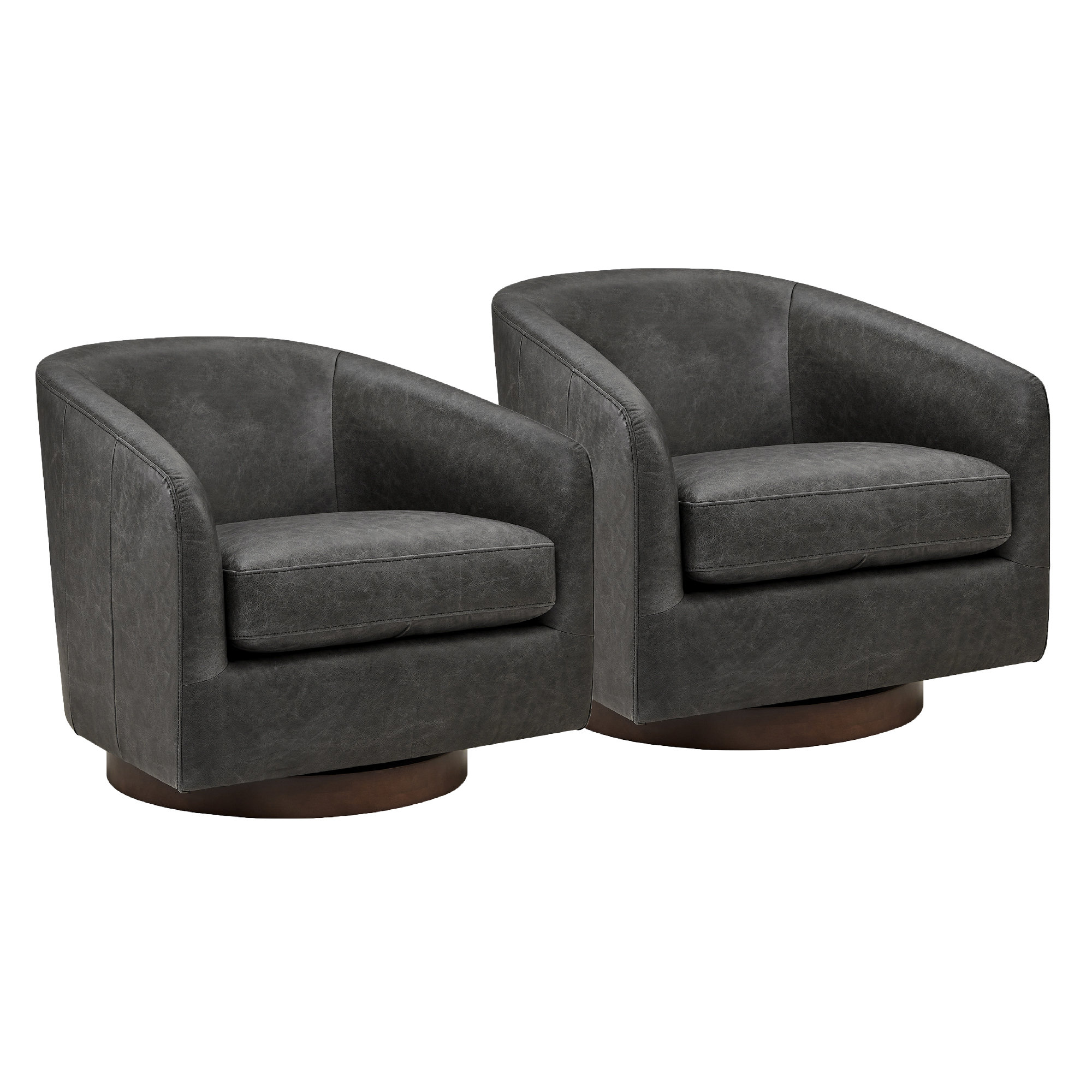 Bennett Genuine Leather Swivel Barrel Chair (Set of 2), Marseille Black Top Grain Leather