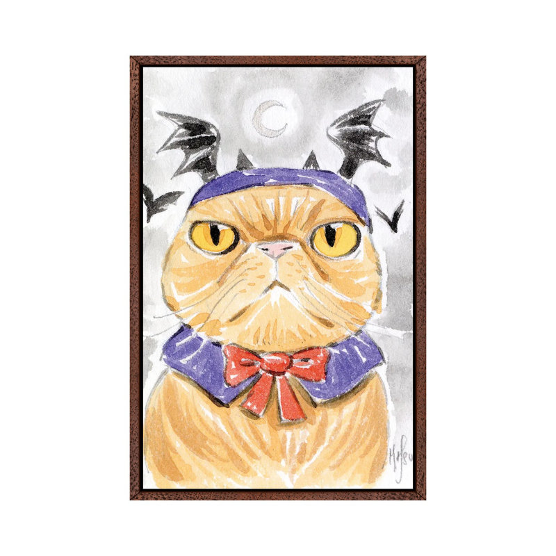 Cat - Dracula by Martin Hsu - Painting on Canvas, Classic Brown Wood Framed, 66.04 cm H x 45.72 cm W