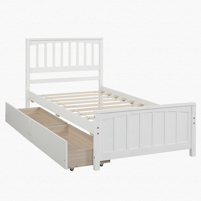 Santa Monica Twin size Platform Bed with Two Drawers, White