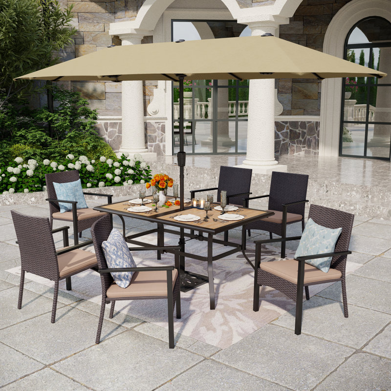 Arlane 6 - Person Patio Dining Set with Rectangular Table , Cushions Included, Beige