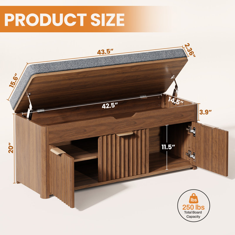 Multi - Functional Entryway Bench, Hidden Shoe Storage, Upholstered Cushion & Modern Wood Finish
