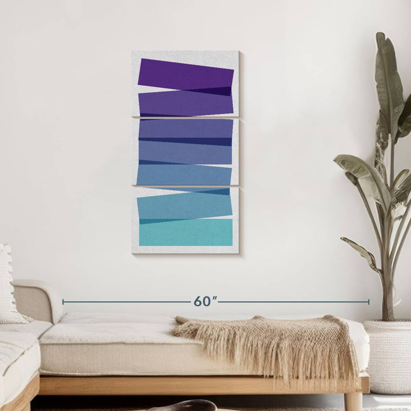 Ensemble de 3 pièces abstraites à motif géométrique abstrait sur toile par Jonathan A., H 44 po x l 21 po x P 1,25 po
