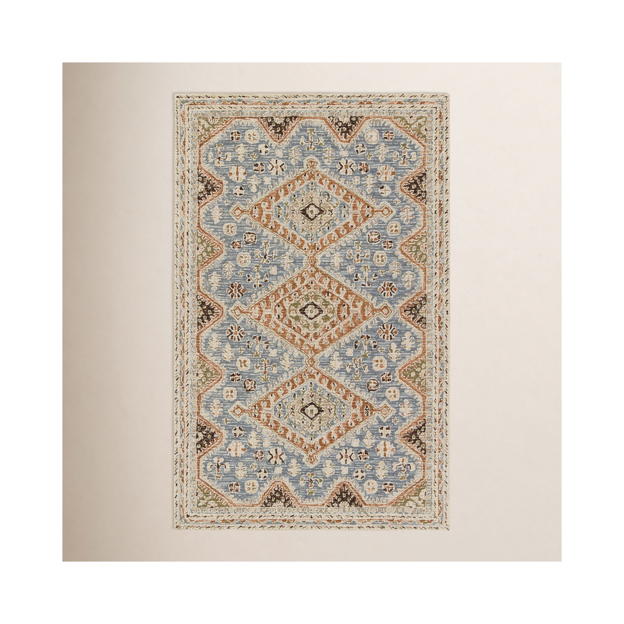 Murphie Handmade Wool Blue/Brown Rug, Rectangle 10' x 14'