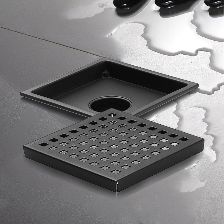 Square 6-inch Shower Drain with Flange Removable Quadrato Pattern