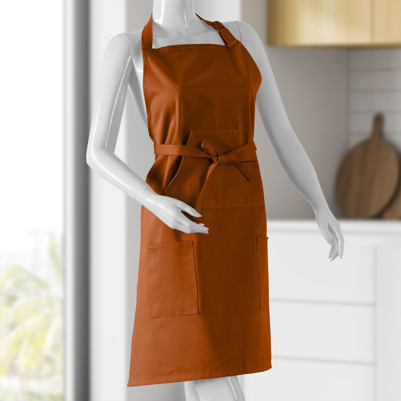 Solid Cotton Kitchen Apron for Women with Pockets Adjustable, Bombay Rust