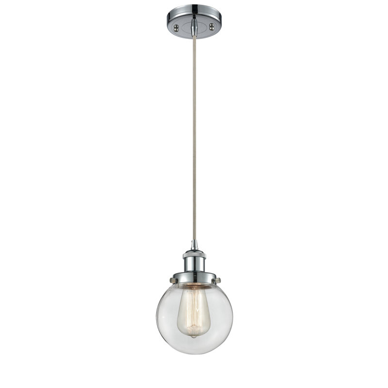Luminaire suspendu sphère 1 lumière Chippewa, Transparent, DEL, Chrome poli