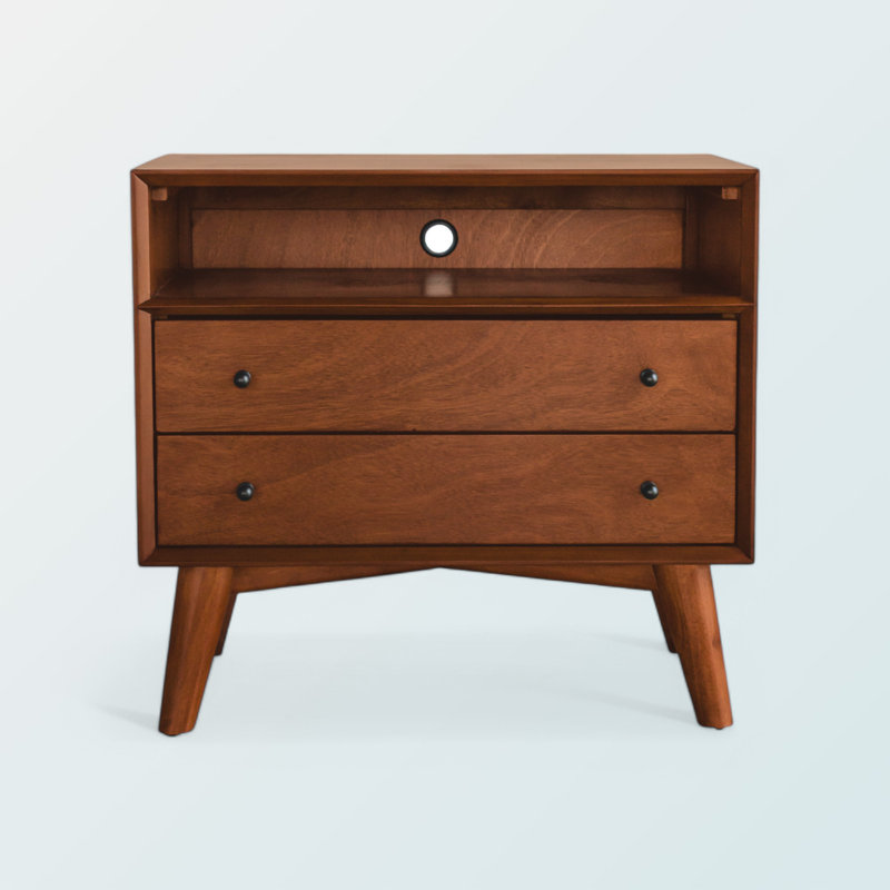 Grande table de chevet 2 tiroirs Wickliffe, Brun