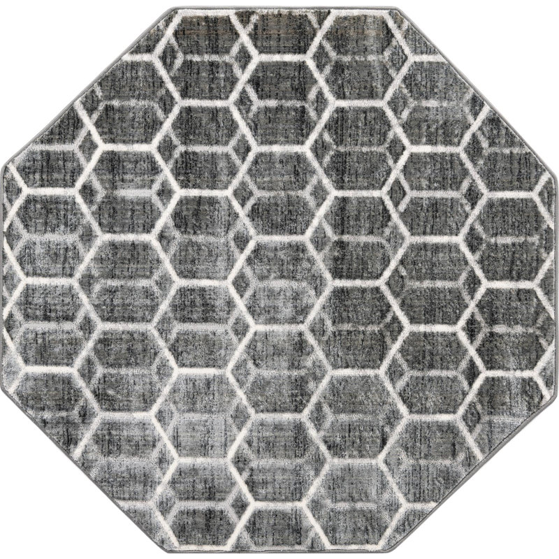 Tapis d'intérieur argenté en polyester tissé à la machine Octagon Eshin, Octogone 5 pi 3 po