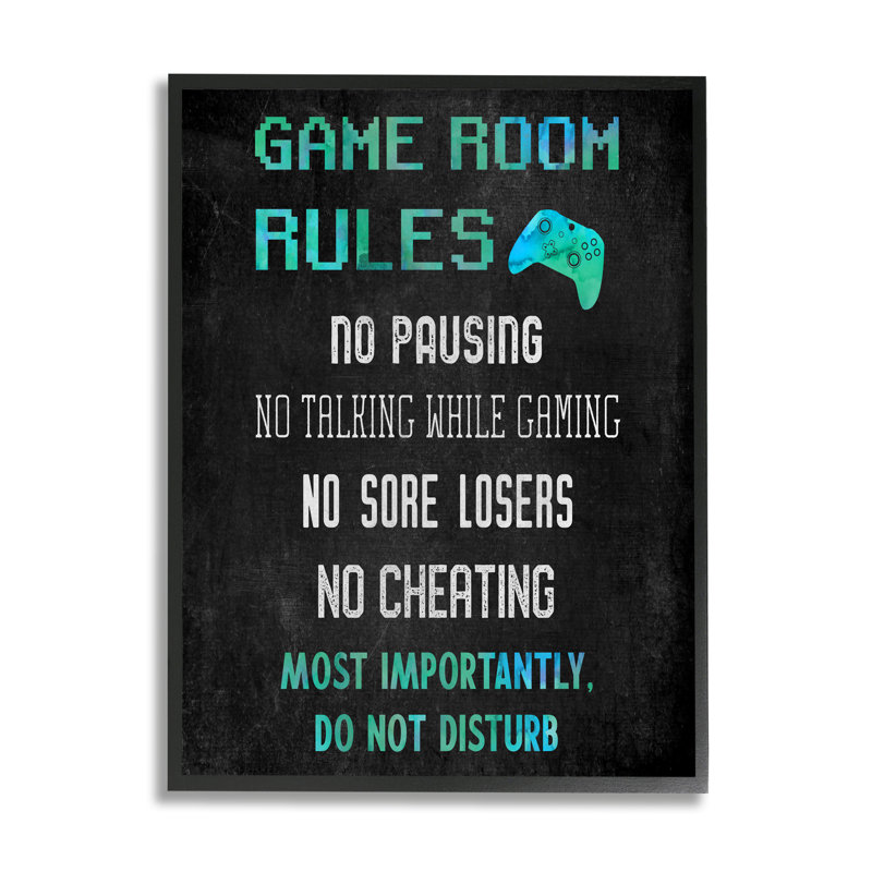 Black Framed Vintage Game Room Rules Canvas Art for Kids