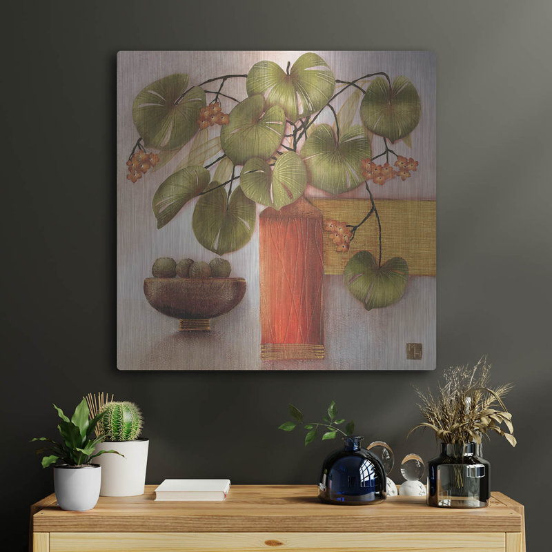 "Fruit de la passion et vase" par Margaret Hughlock, H 24 po x l 24 po