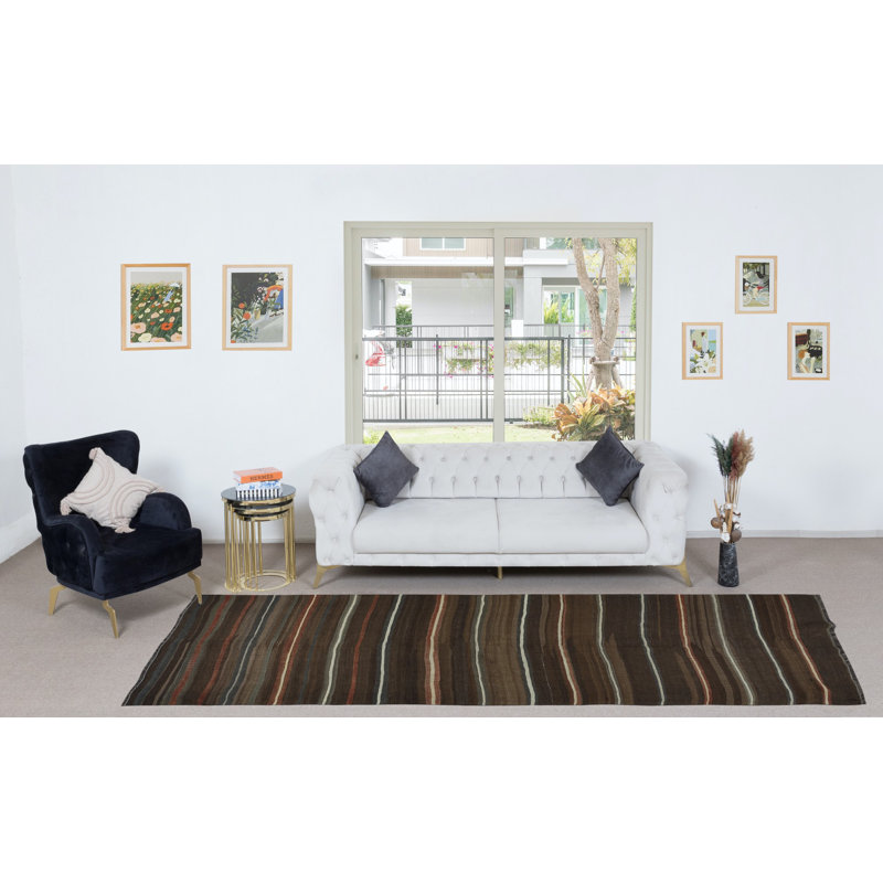 Tapis de couloir tissé à la main 4,3 x 12,2 pi Kilim