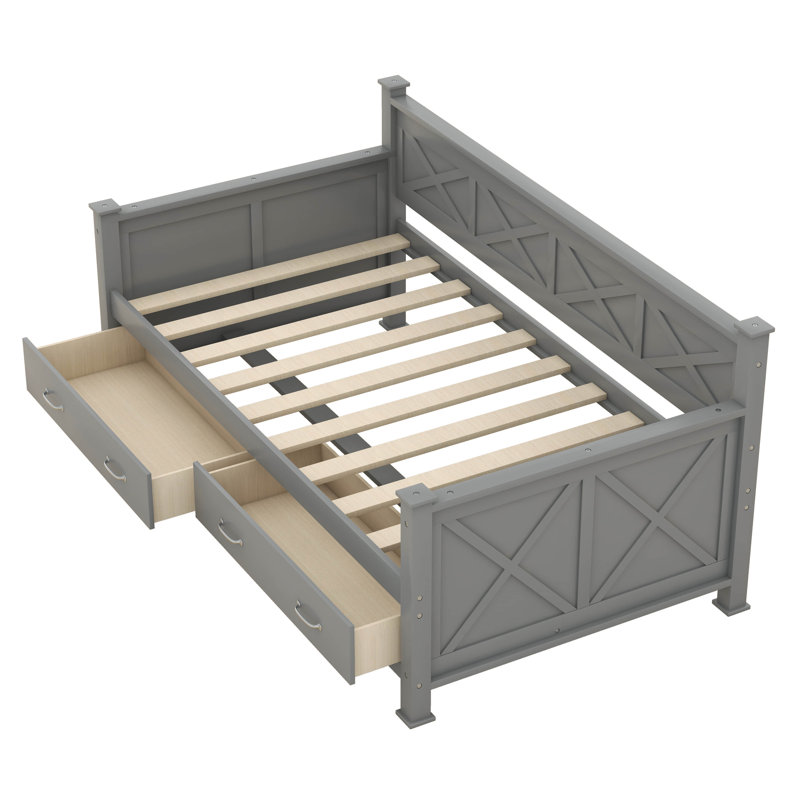 Lit de jour simple avec 2 grands tiroirs Eford, gris
