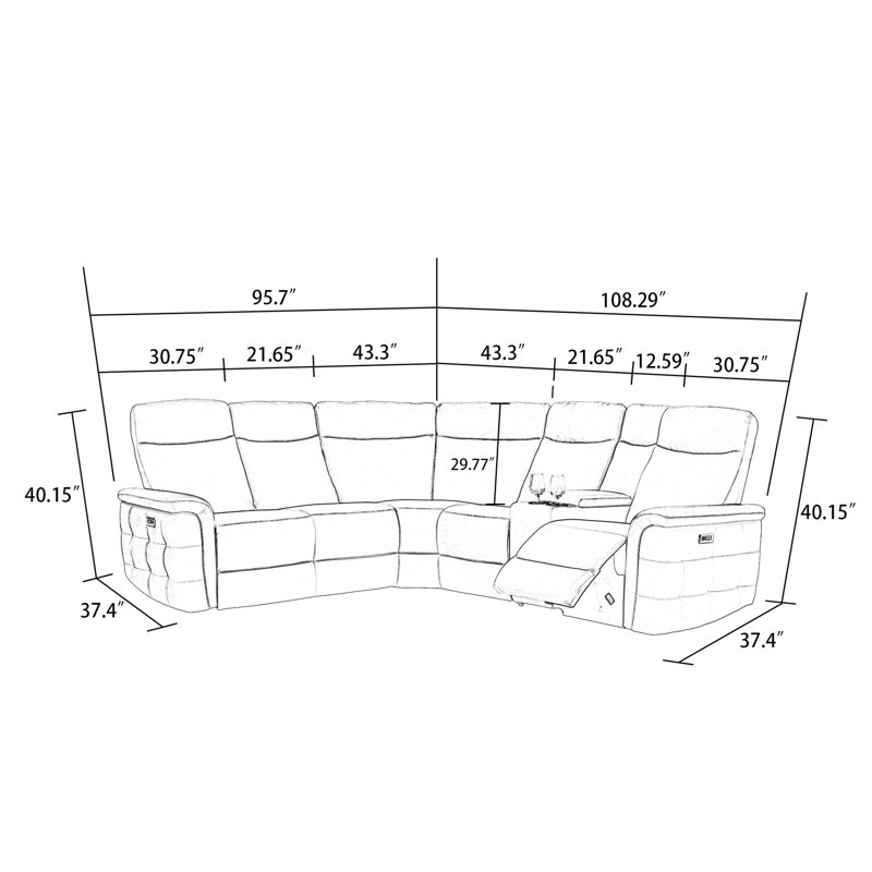 Upholstered Power Reclining Curved Sectional, Beige Fabric