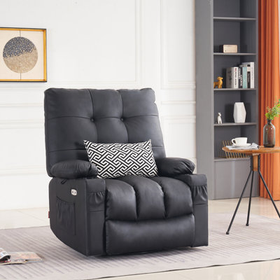 Power Swivel Glider Rocker Recliner Chair With Massage And Heat, Faux Leather -  Latitude RunÂ®, B1ECF8BE4F7A4DE3A3E7A8A91ED70BD7