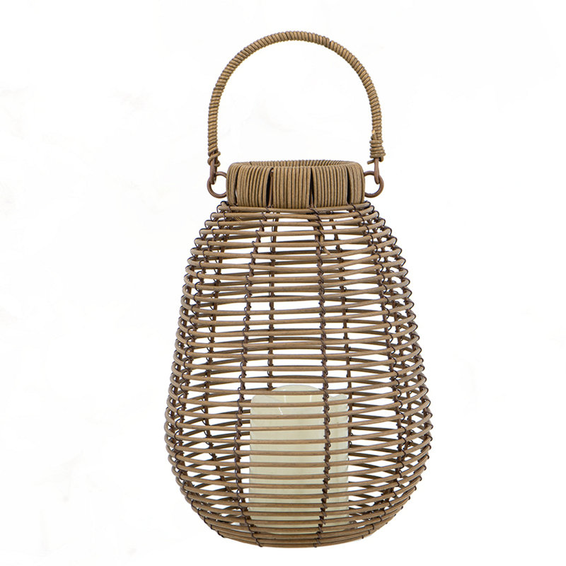 Lanterne en rotin de poly 7,9 x 7,9 x 10,6 po avec bougie blanche DEL, Brun