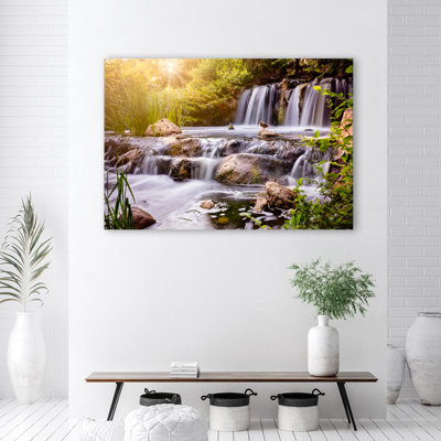 Waterfall At Sunset - Wrapped Canvas Print