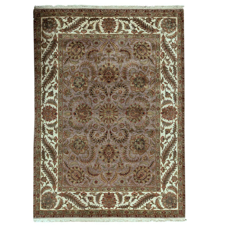 Tapis brun / ivoire / mauve noué à la main