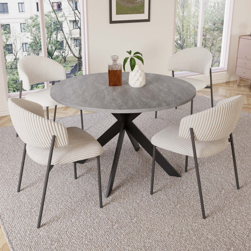 Modern Round Kitchen Dining Table Set with Dining Chairs, 5 Pieces: Table, 4 Chairs, White