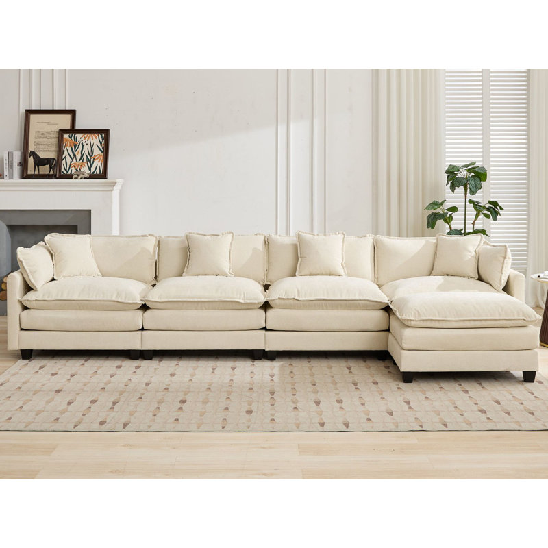 Canapé modulaire en L surdimensionné avec repose-pieds Schmucker, Chenille beige, H 33 po x l 149,6 po x P 35 po