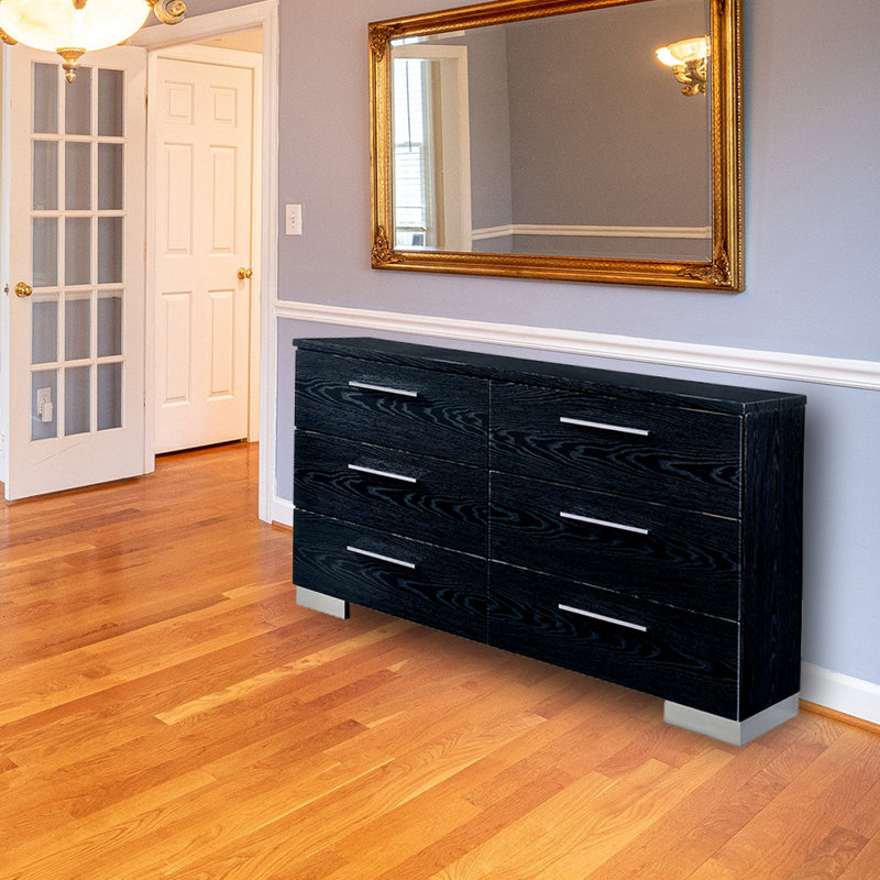 Vegard Solid Wood 57.25'' W 6 - Drawer Dresser, Black
