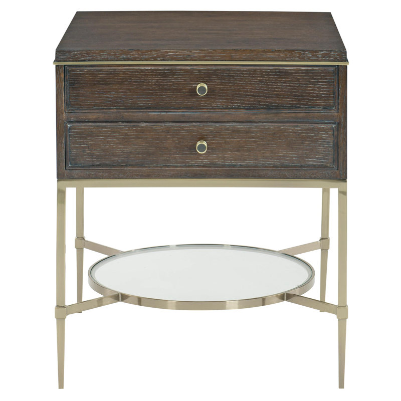 Clarendon Gold Brown 2-Drawer Nightstand with Glass Shelf