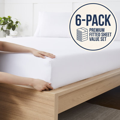 6PK Bottom Fitted Sheets Brushed Microfiber Bottom Sheets with Built in Sheet Straps, Full (Set of 6)