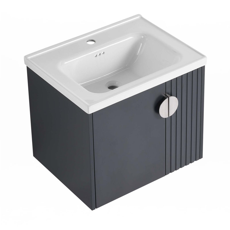 Petit meuble-lavabo avec lavabo, Argent argent, Noir, noir, noir, noir