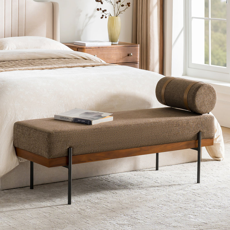 Michalak 48'' W  Industrial Bench with Pillow and Solid Wood Frame, Brown