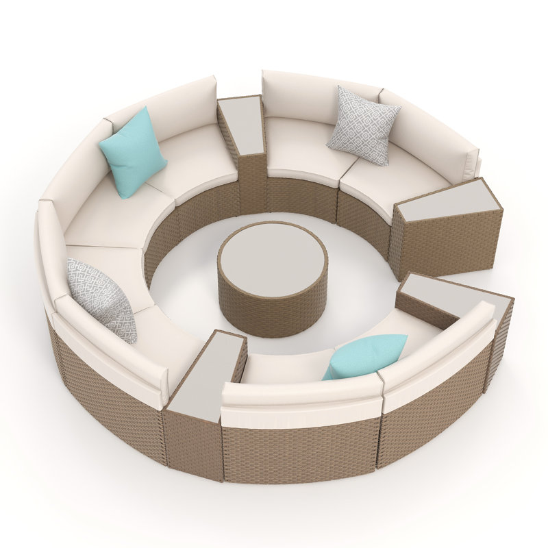 Wicker Outdoor Conversation Set with Cushions, Beige Frame/Beige Cushion
