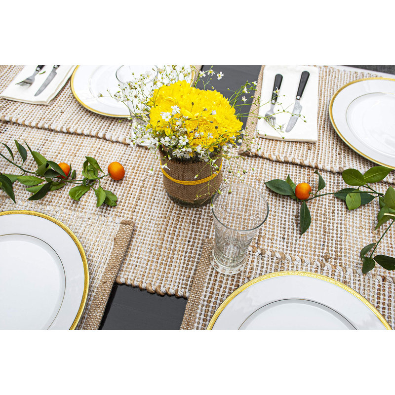 Pearsall Gingham Table Runner, 72" Runner, Natural Ivory
