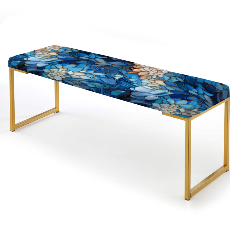 Océan mosaïque II - motif tropical - banc rembourré doré