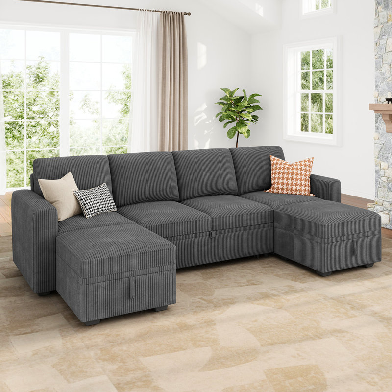 Canapé modulaire avec rangement en U Anureet Latitude Run®, Couduroy gris