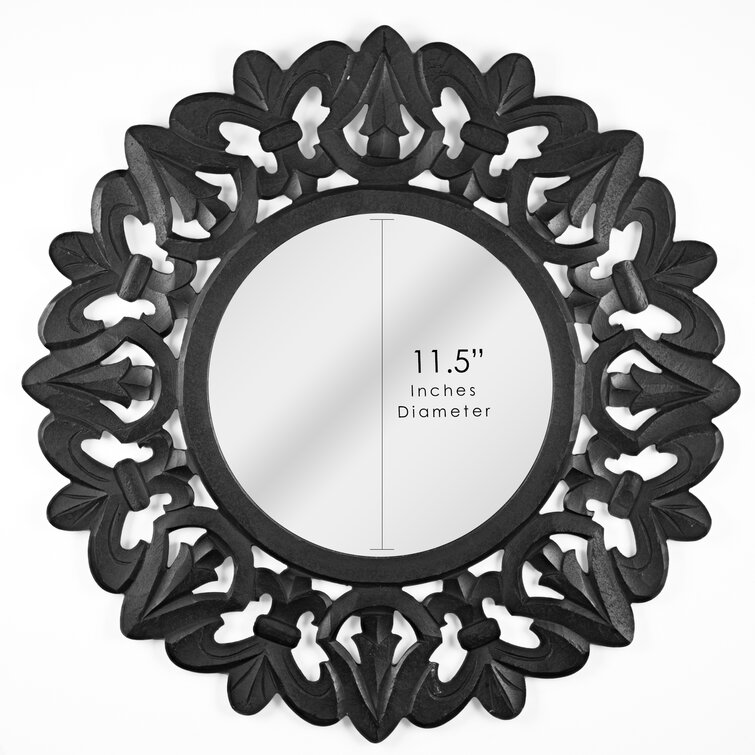 Northlight Floral Sunburst Matte Black Round Mirrors 9.5