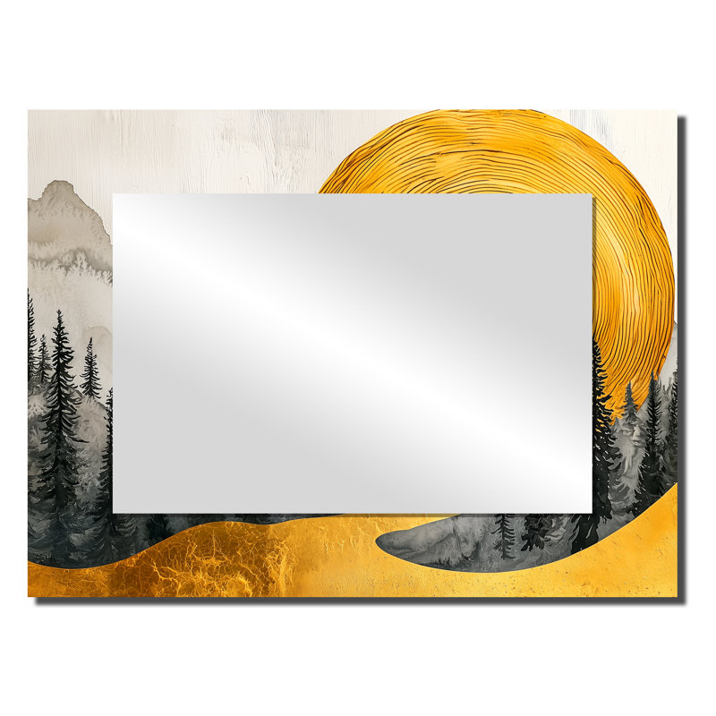 Amber Gold Of The Sun River Of Crystal I - Forest Mirror For Wall Art Decor - Printed On Metal, 24" x 32"