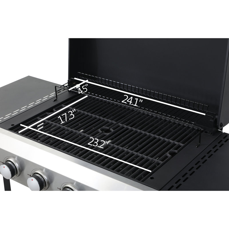 Barbecue au gaz propane 49200Btu, 4, grilles de cuisson en émail, table d'appoint pliable, panier suspendu pour la joie extérieure 49200Btu, grille