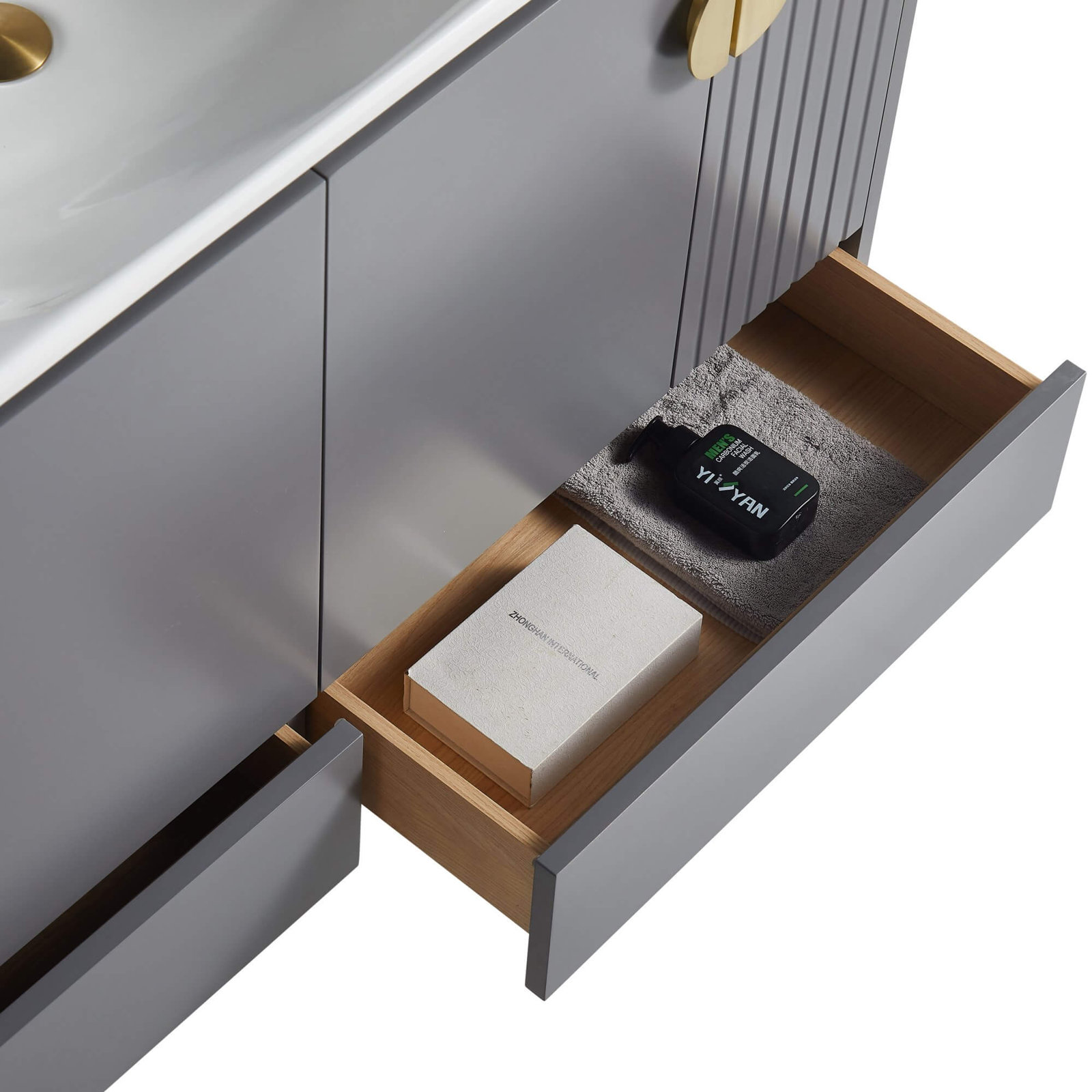 Saimah 47.25'' Double Bathroom Vanity, Rock Gray, Satin Brass