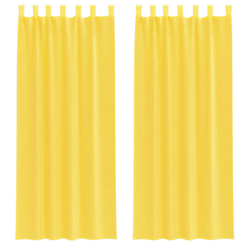 Voile Curtains With Tab Top 2 Pcs, 140cm Width x 260cm Drop, Yellow
