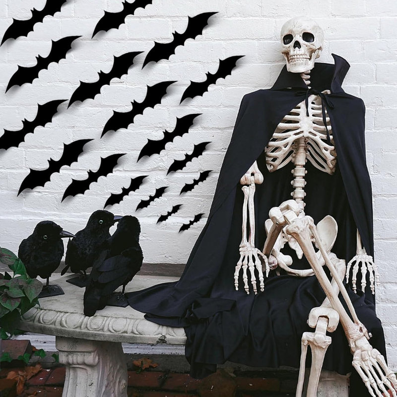 72 PCS Halloween 3D Bats Decoration, Halloween Bats Wall Sticker, 3D Bats Decal Halloween Party Decoration DIY Supplies, Scary Bats for Home Window, Party, Bar, Room Decor