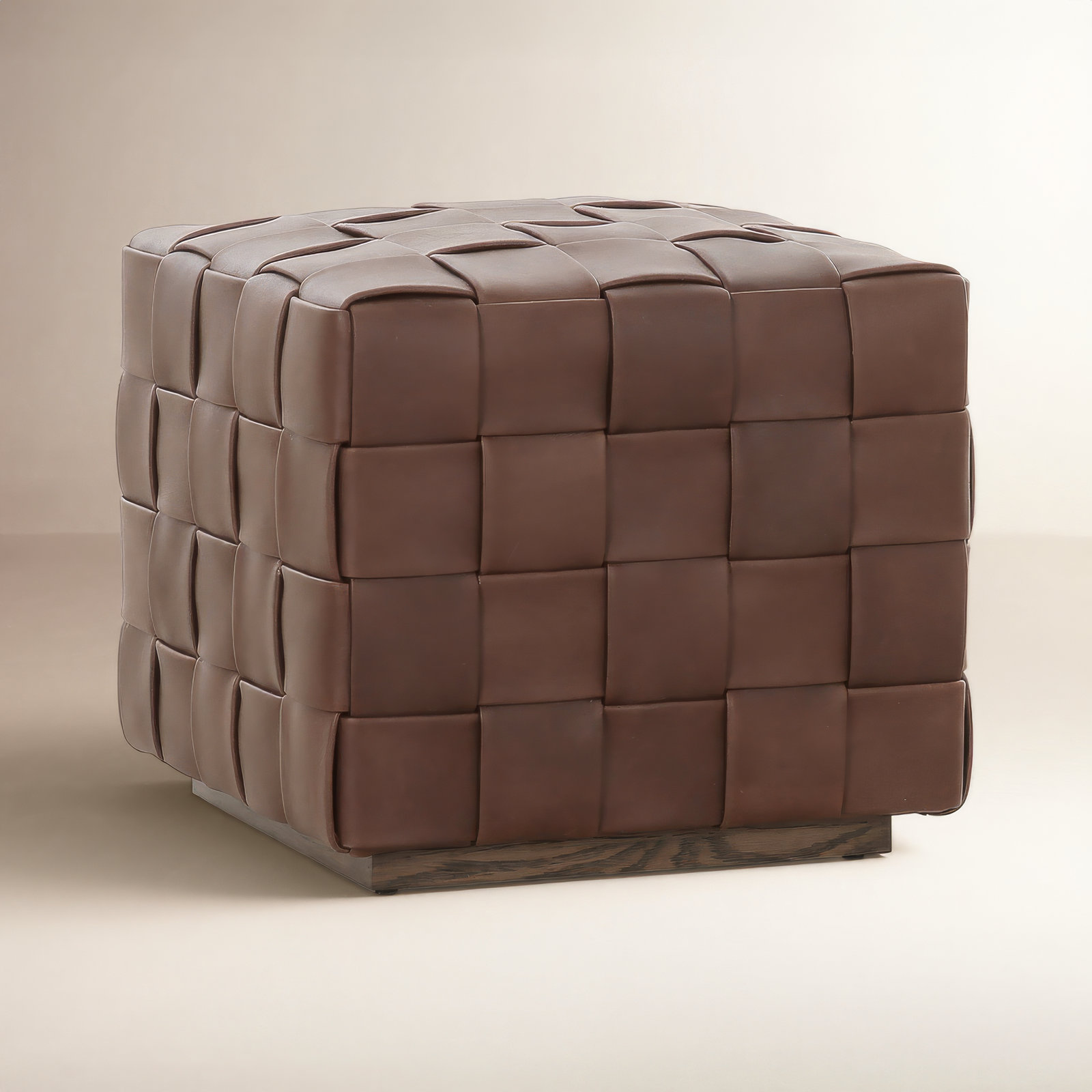 Riesner Genuine Leather Ottoman, Dark Brown