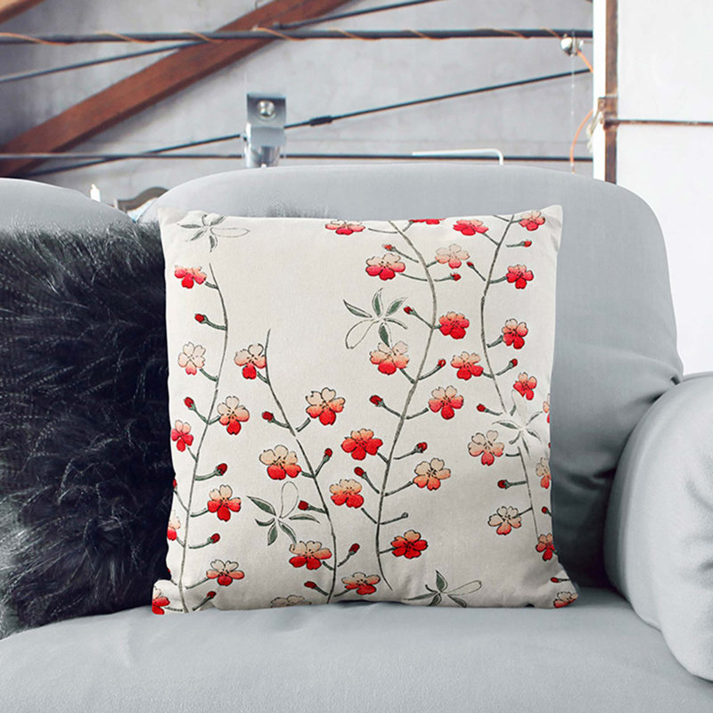 Floral Square Throw Cushion, 40cm H x 40cm W x 15cm D, White