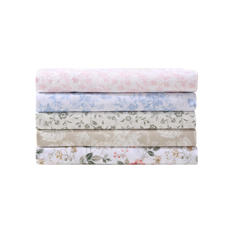 Percale Novelty 200 Thread Count Printed Cotton Sheet Set, Queen Sheet Set with 2 Standard Pillowcases, Pink Antoinette