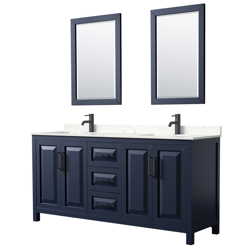 Daria 72'' W Double Vanity, Matte Black, Dark Blue, White Cultured Marble