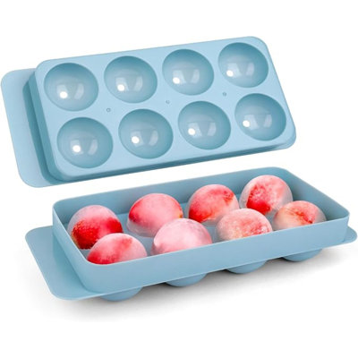 Plateaux à glaçons avec couvercles pour congélateur, grand plateau à glaçons à 8 sphères avec dégagement facile pour boissons glacées, moule à glaçons sphériques pour glaçons réutilisables pour bar à café