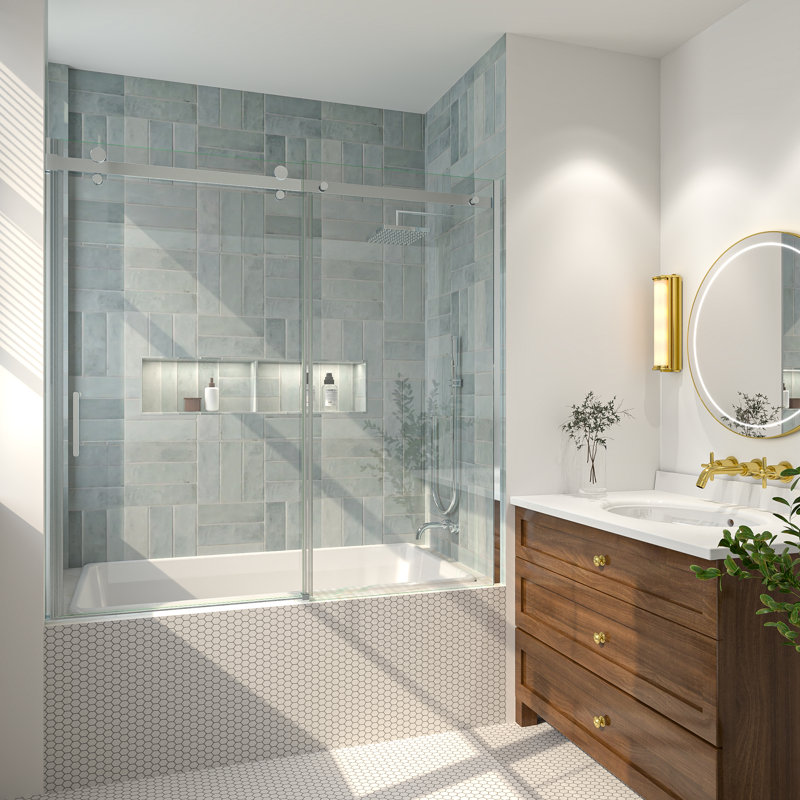 56" - 60" W x 58" H Single Sliding Semi-Frameless Tub Door with Clear Glass, Chrome
