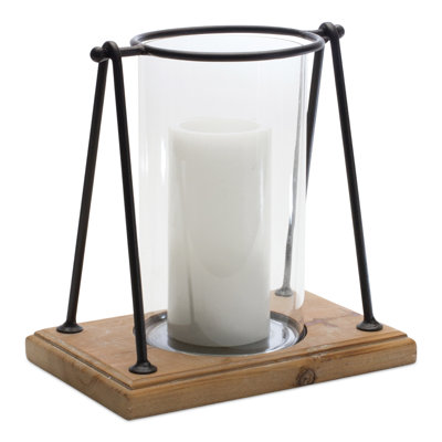 9.75'' H Wood Tabletop Hurricane