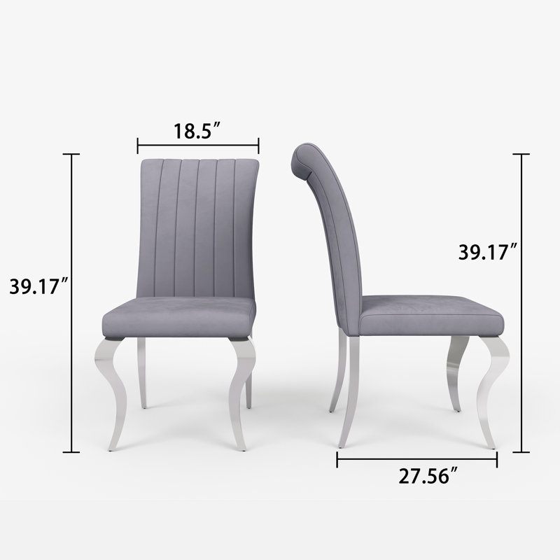 Meritza Tufted Velvet Upholstered Dining Chair , Gray, Silver