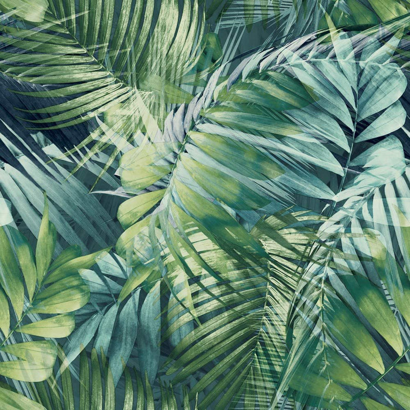 Life Nomad Antigua Palm 10.05m x 53cm Textured Matte Wallpaper Roll, Teal/Green