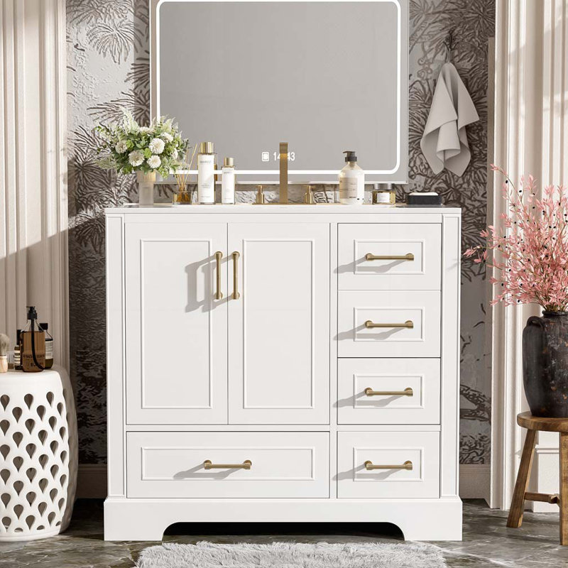 Meuble-lavabo 36 po avec lavabo en céramique, Blanc