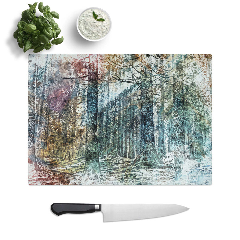 Tempered Glass Forest Chopping Board, 28.5 cm W x 20 cm L