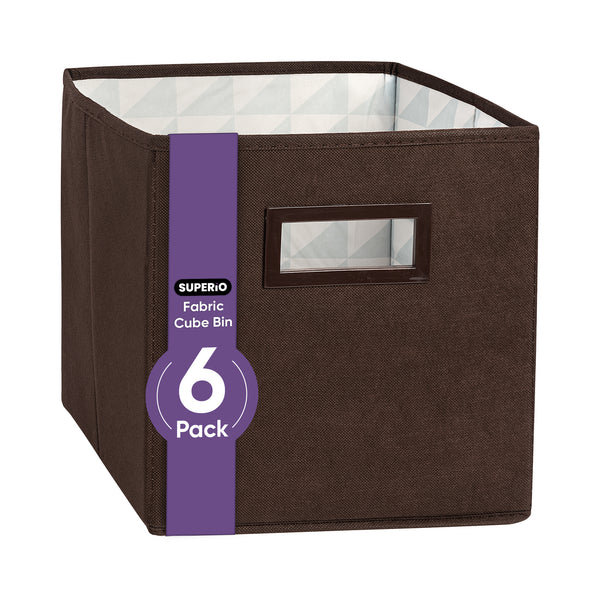 Collapsible Fabric Organizing Bin, Foldable Space Saver Storage Solution, Pack of 6, by Superio, Brown